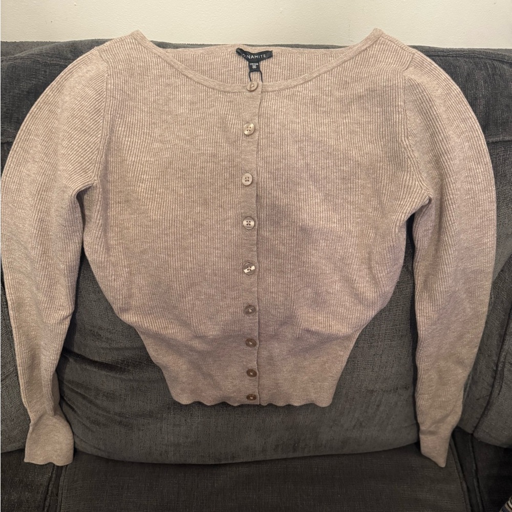 Dynamite Neutral Ribbed Button-Front Cardigan - B… - image 1